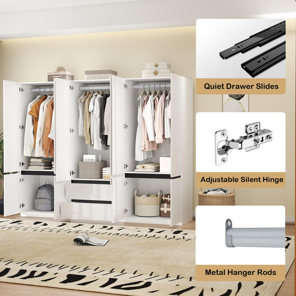 White Armoire Wardrobe Closet with 6 Doors: 75" H x 63" W