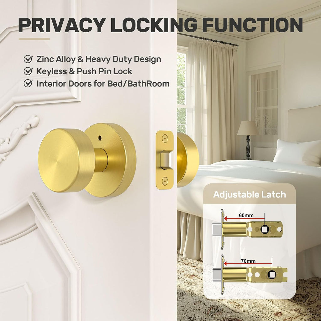 Gold Door Knob Privacy Door Knobs Interior Satin Brass Door Knobs Modern Round Door Handles Brushed Gold Door Knob