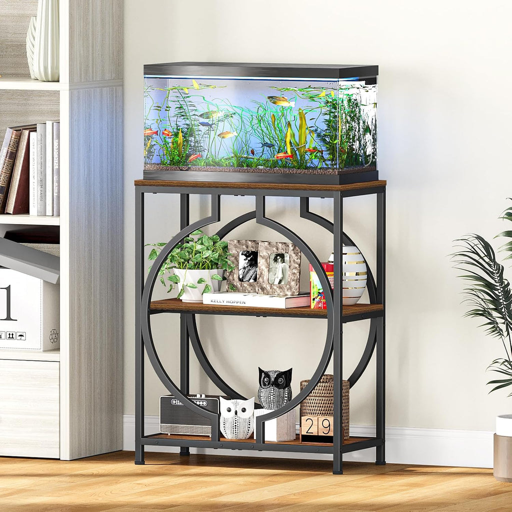 20 Gallon Fish Tank Stand, Aquarium Stand with 3 Tier Storage, Heavy Duty Metal Terrarium Stand, 24.02" x 11.81" x
