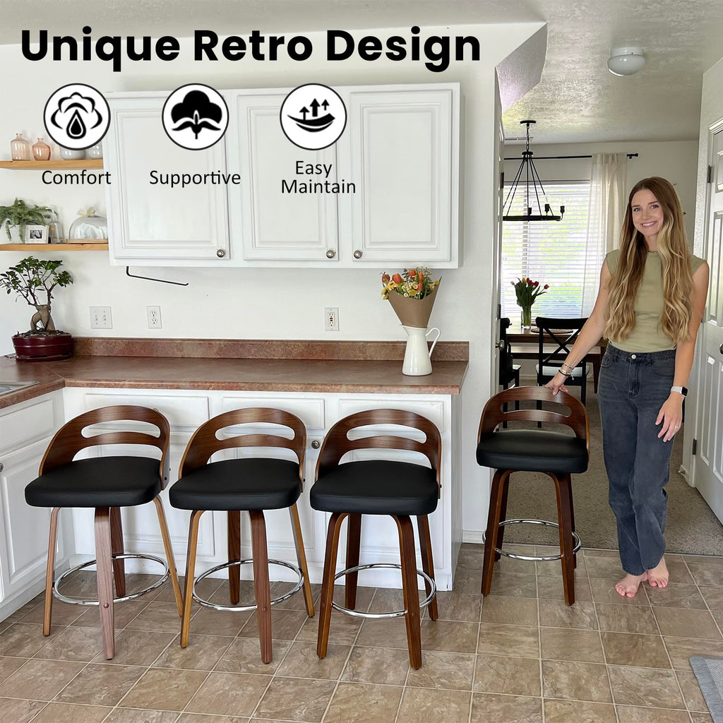 Bar Height Stools, Mid Century Swivel Bar Stools with Walnut Craftsmanship