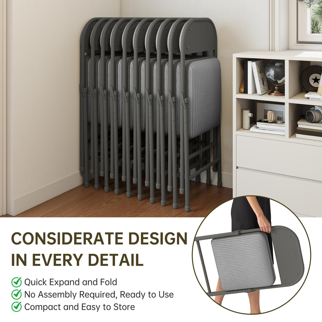 4 Pack Padded Cushion and Back Folding Chairs, Fabric Dining Chair Set with Steel Frame Metal, for Indoor and