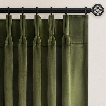 Velvet Pinch Pleated Curtains Extra Wide Green Drapes W60xL102