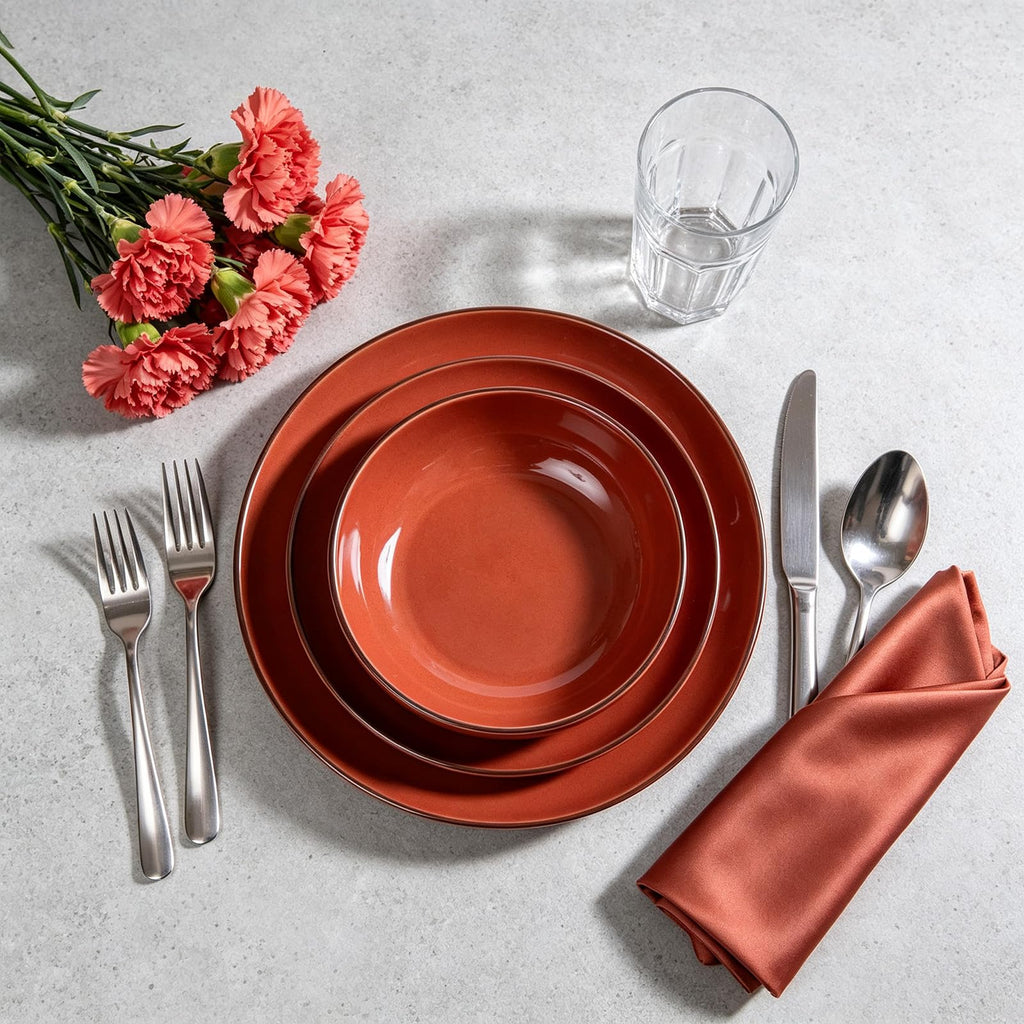 18-Piece Dinnerware Set, Shiny Glaze with Speckle Effect Plates & Bowls Set