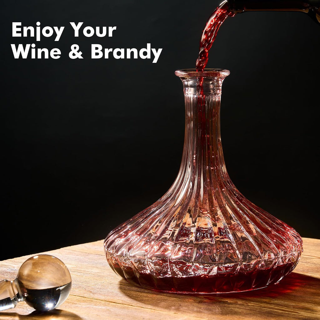 1000ml Wine Decanter with Glass Stopper - Wide Base for Rapid Aeration, Drip-Free Spout, Gift Box for Red Wine