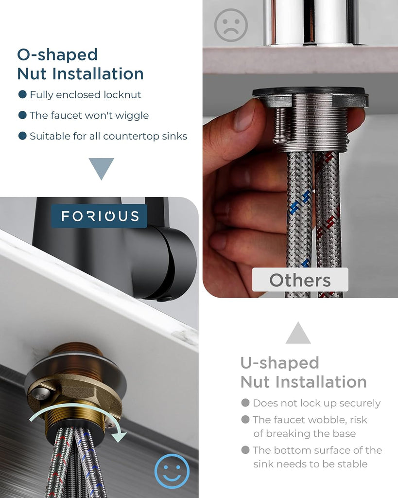 Kitchen Faucet with Soap Dispenser, 4-Function Pull Down Sprayer | Lead-Free, Modern Black, High Arc Stainless Steel
