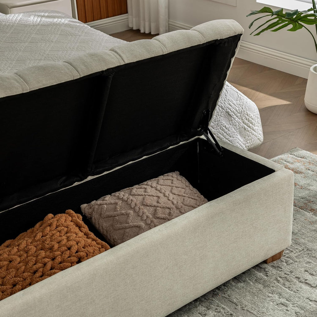 60.2'' Wide Upholstered Storage End of Bed Bench, Tufted Flip-Top Accent Window Bench Footrest Stool Ottoman with