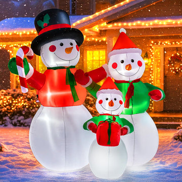 6FT Christmas Inflatable Outdoor Decoration, Snowman Family, Navidad Blow Up Yard Decor with Built-in LED Light for