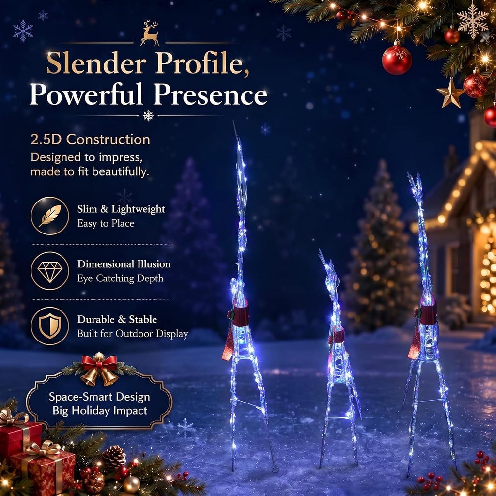3-Piece 48'' 2.5D Lighted Christmas Deer Family Set, Outdoor Yard Reindeer Decoration with 145 Cool White LEDs