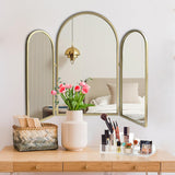 Trifold Vanity Mirrors 3 Way, 30 x 37in Adjustable Vanity Mirrors , Champaign Golden Arch Mirrors Wall Mounted