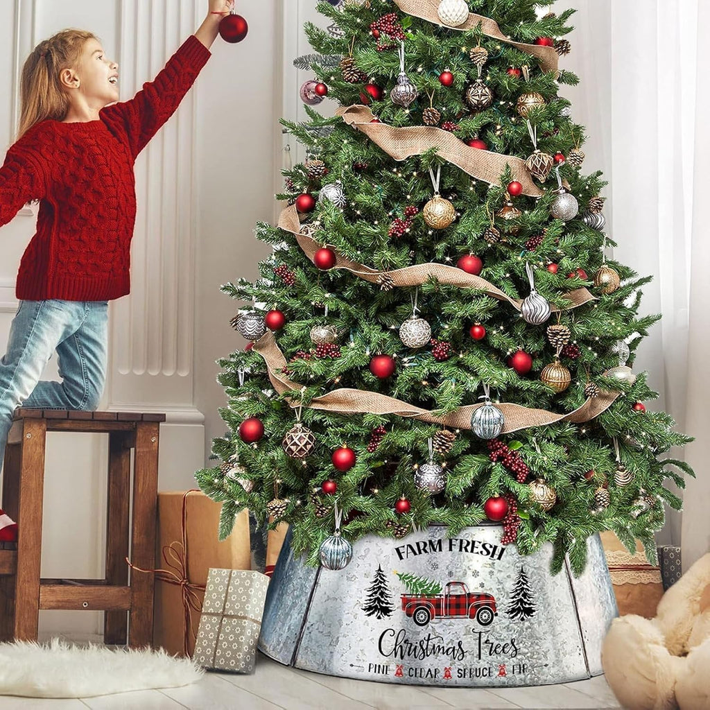 Christmas Tree Collar 29 Inch Diameter Base, Large Metal Tree Collar for Pencil Tree, Christmas Truck Decorations
