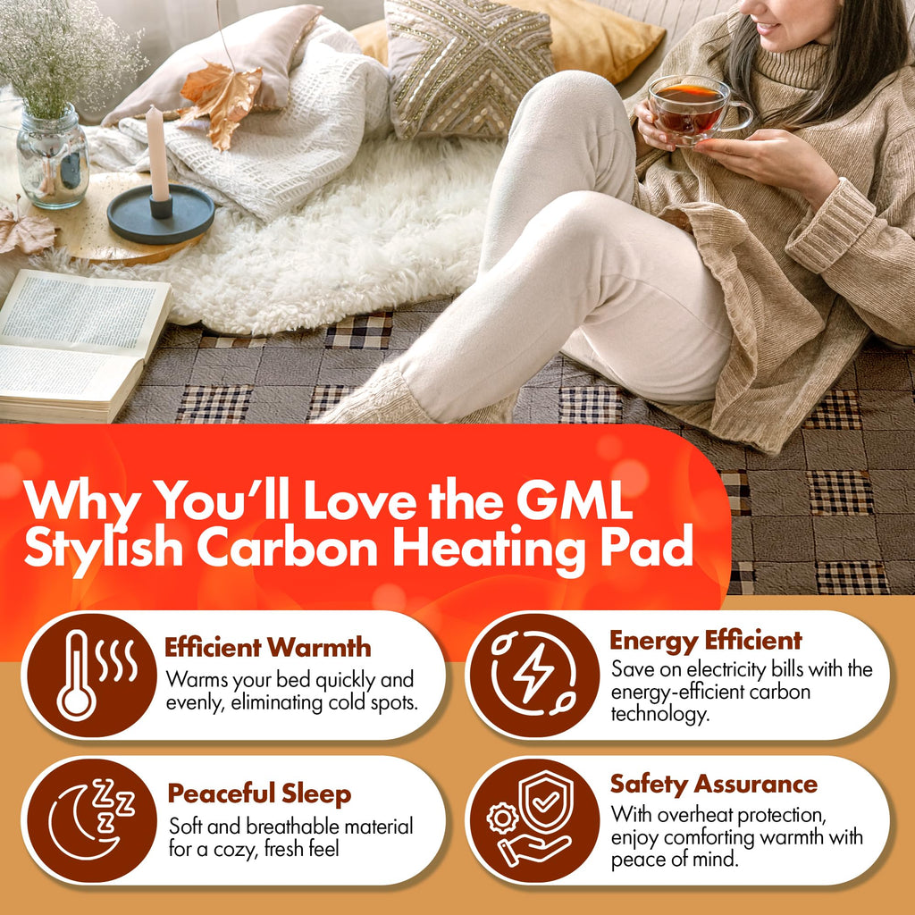GML Bedding Heated Mattress Pad Toppers - Electric Bed Warmer with Smart Controller, Waterproof Quilted Layer