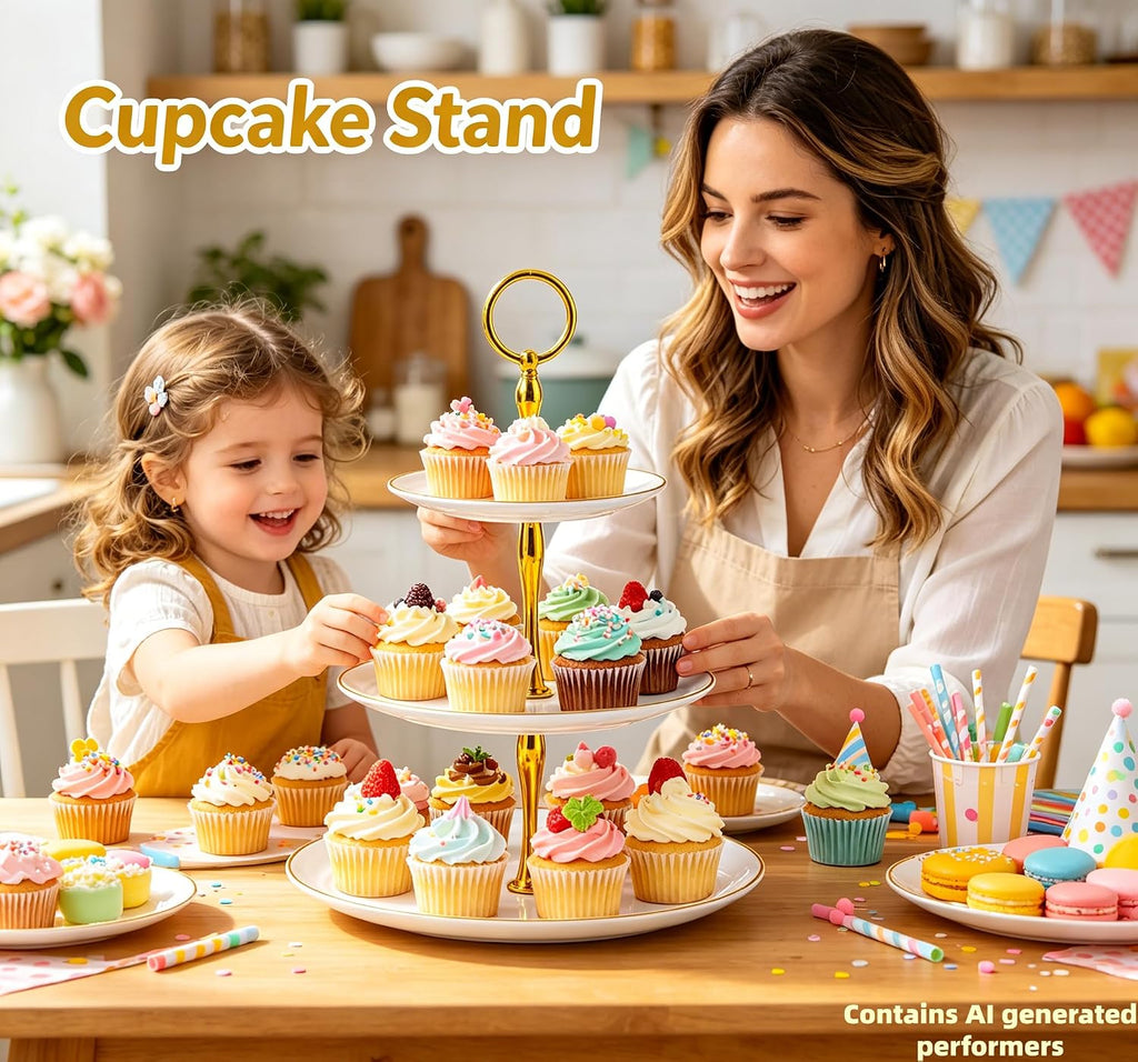 Cupcake Stand 3 Tier Serving Tray - Tiered Dessert Stand With Thickened Trays, Easy To Assemble And Washable