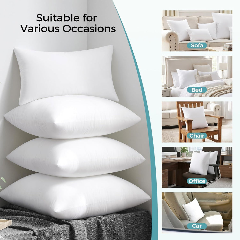 18x18 Throw Pillow Inserts - Supportive & Fluffy Down Alternative Pillow Forms for Couch, Sofa & Bed, Indoor - Set of 2