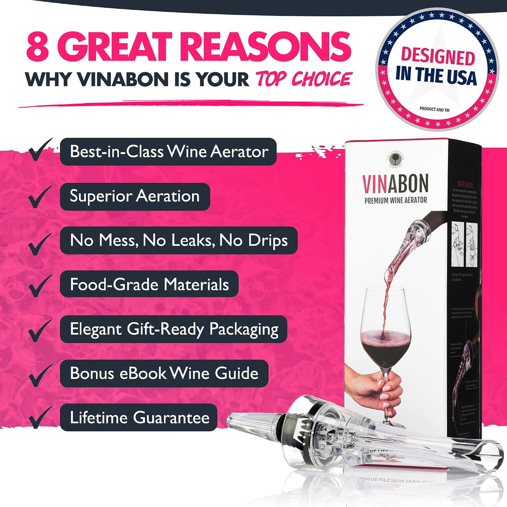 Wine Aerator Pourer Spout - Updated 2026 Professional Wine Aerator for Superior Flavor, Enhanced Bouquet & Rich