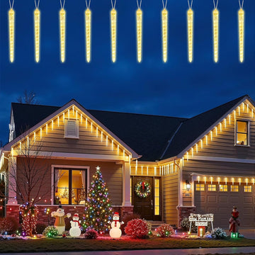 Christmas Icicle Lights Outdoor, 19.8Ft with 20 Large Tube 480 LED Meteor Shower Dropping Effect, Waterproof Icicle