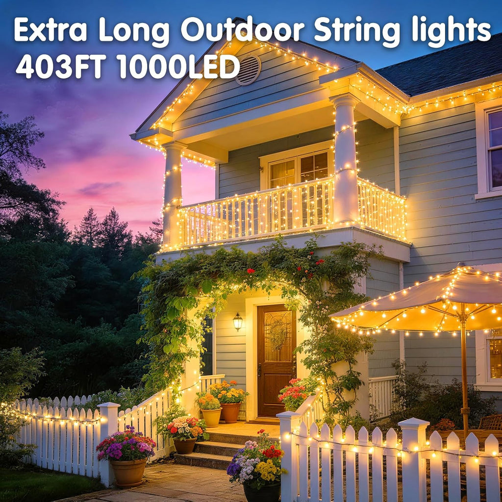 403FT 1000 LED Christmas Lights Outdoor String Lights 8 Modes & Timer Fairy Light Plug in Waterproof LED String