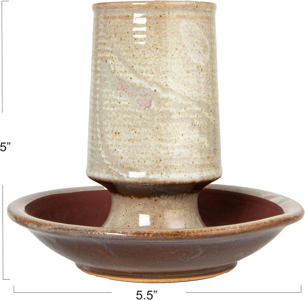 Stoneware Match Holder with Striker Plate and Reactive Glaze, Grey
