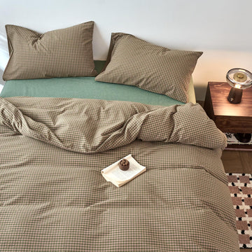 Vintage Gingham Duvet Cover Soft Breathable Washed Cotton Plaid Comforter Cover with 2 Pillowcases
