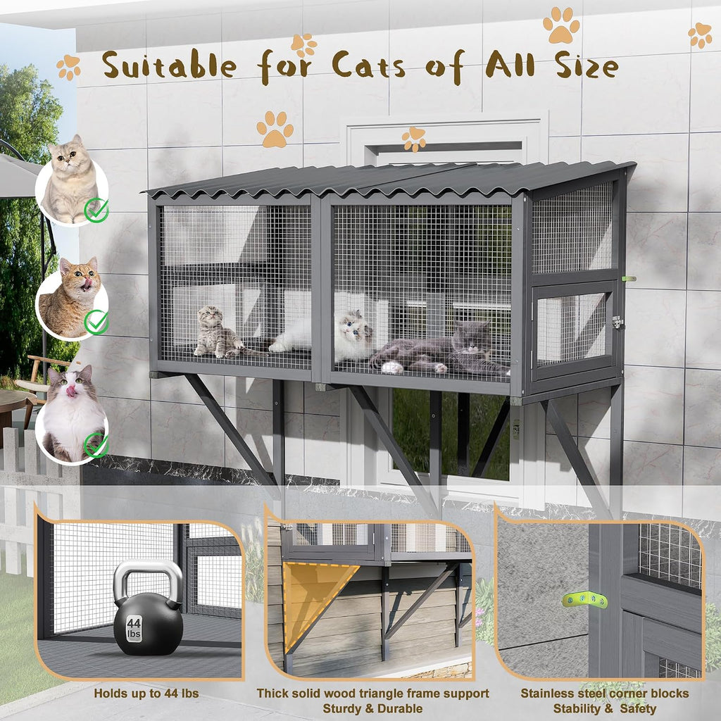 Cat Catio Window Perch for Large Cats - Outdoor Cat Enclosure Window, Catio Window Box Hommock for Inside Cats