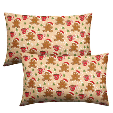 Christmas Gingerbread Lumbar Pillow Covers 12x20 Set of 2 Cute Gingerbread Cafe Xmas Tree Rectangle Throw Pillow
