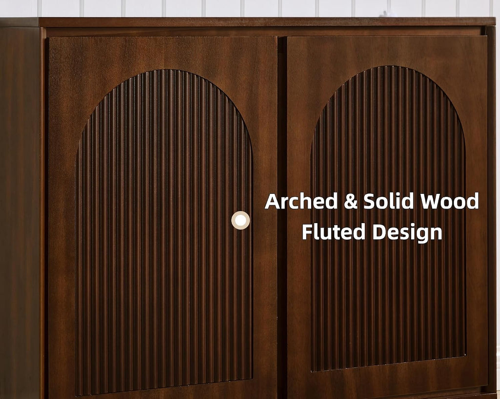 Real Walnut Veneer Sideboard Buffet,Narrow Entryway Storage Cabinet | Walnut Credenza Storage Cabinet,Thin Sideboard