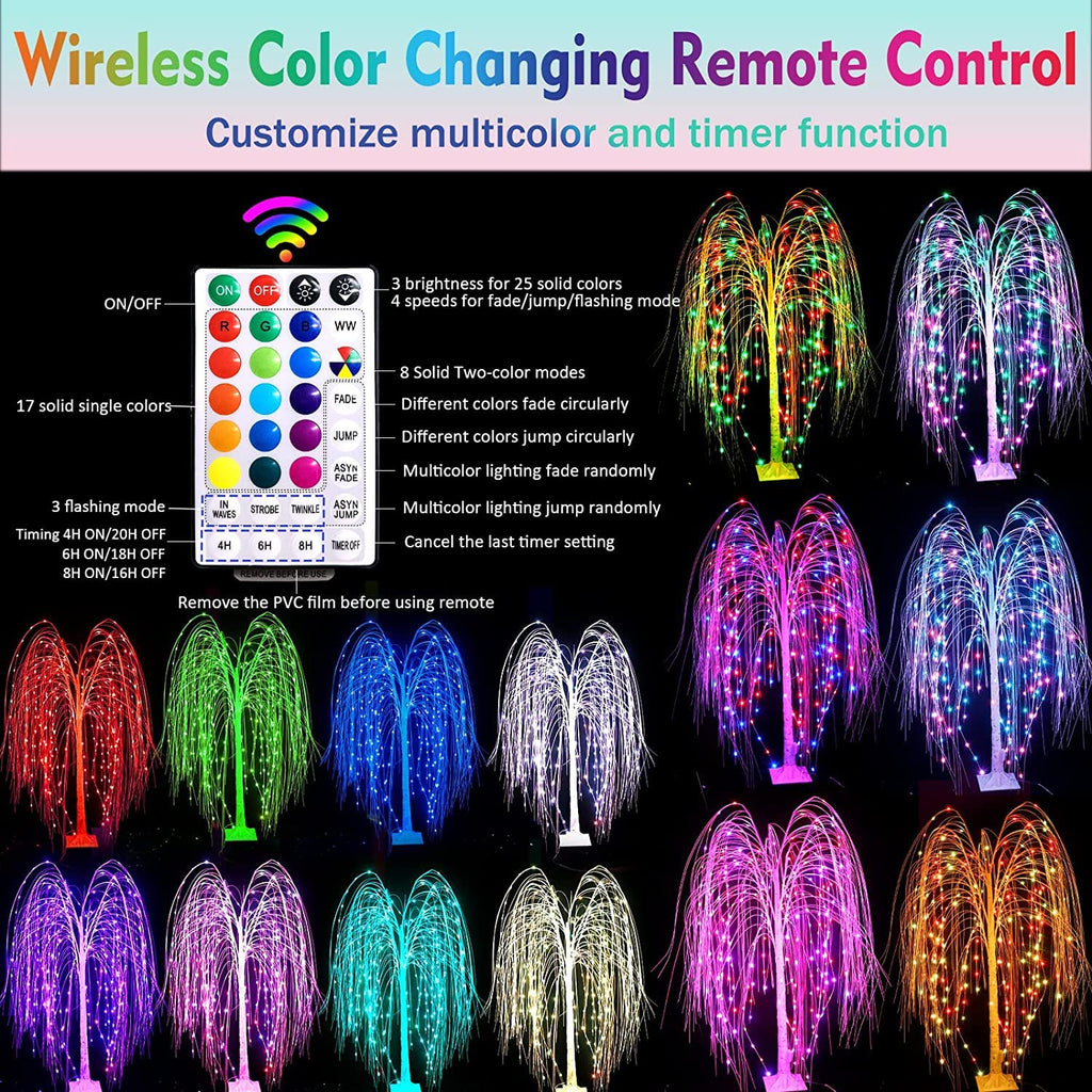 6Ft LED Lighted Tree Weeping Willow Tree Outdoor, 18 Colors Changing Light Up Willow Trees Remote Control for Indoor