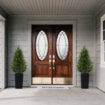 4FT Artificial Cedar Topiary Trees 2 Pack, Realistic Faux Cypress Trees with Square Black Planter Pot, UV Resistant