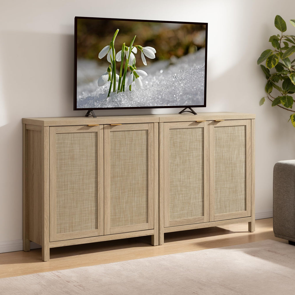 68" Rattan Sideboard Buffet Cabinet with Storage Boho Credenza