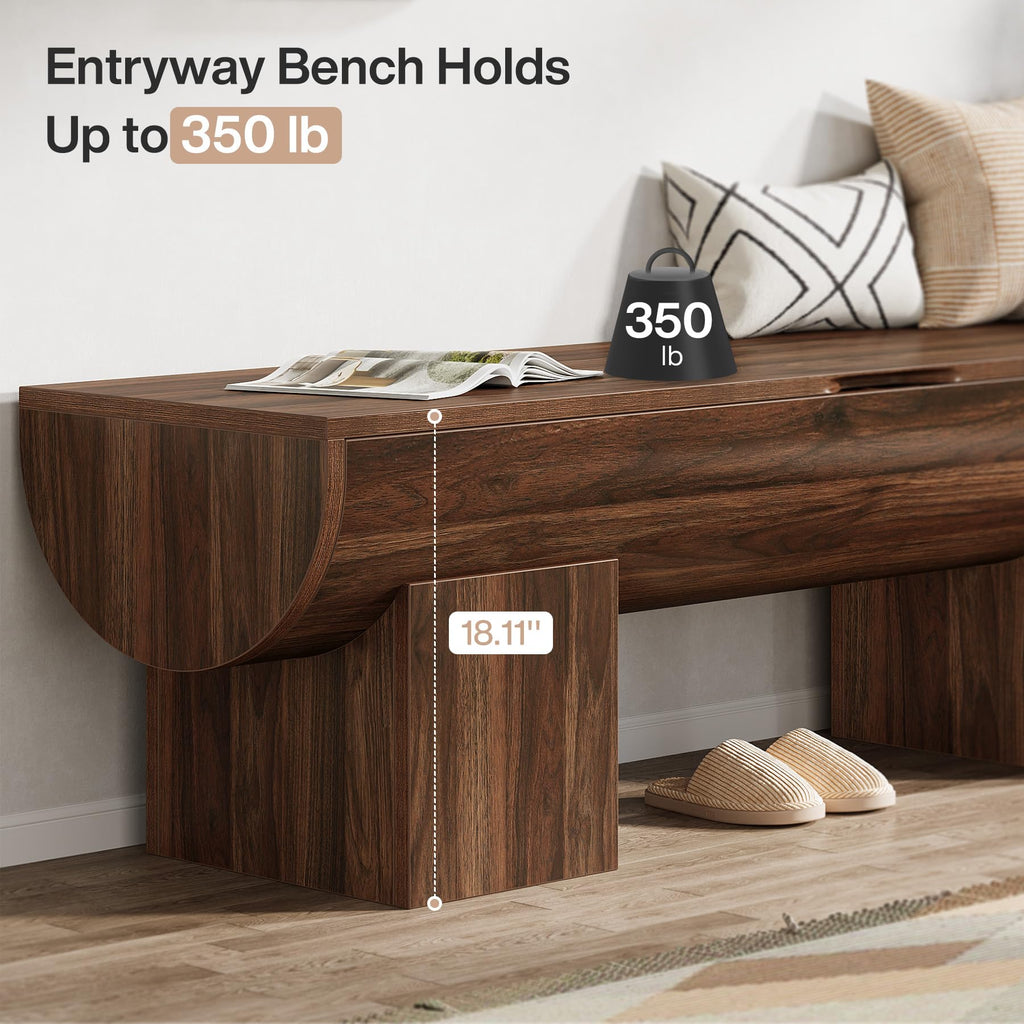55" Storage Bench with 2 Safety Hinges, Farmhouse Shoe Bench with Flip-Top Storage, Supports 350 lb and Easy Assembly