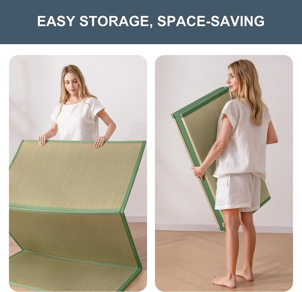 Japanese Tatami Mat, Rush Grass Portable Folding Mat 79"x60"x0.47"