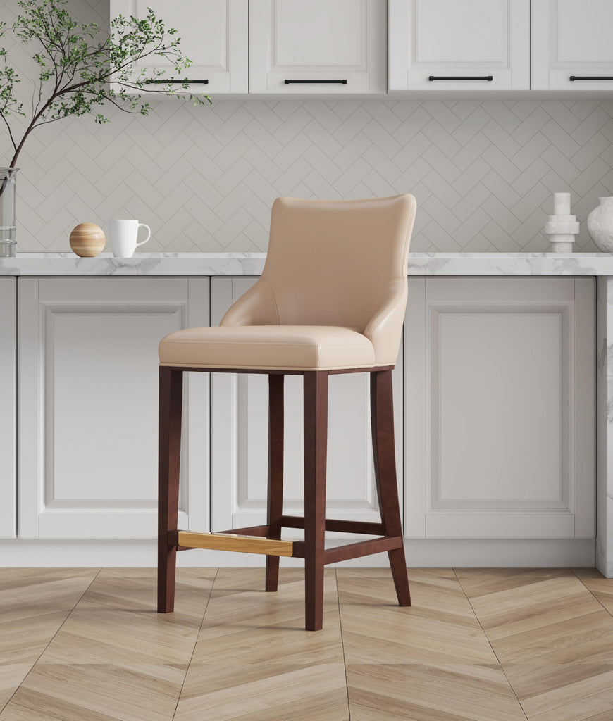 Shubert Modern Barstool with Backseat | Upholstered Leatherette, Beech Wood Legs | Perfect Bar Stool for Bar and