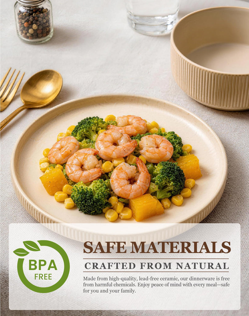 24-Piece Dinnerware Set for 6 with Mugs, Ribbed Stoneware Plates and Bowls Sets, Unique Handcrafted Reactive Glaze