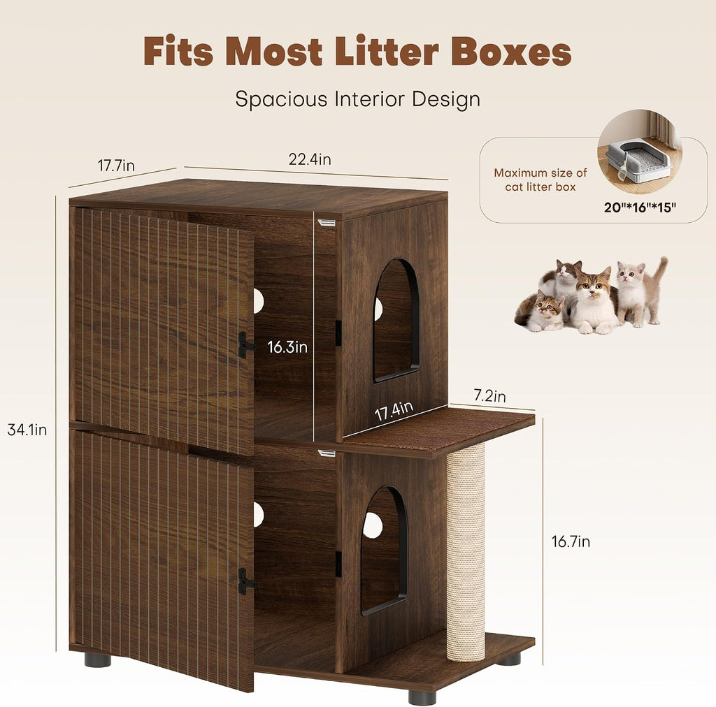 Double Cat Litter Box Enclosure Furniture, Dog Proof Hidden Litter Box