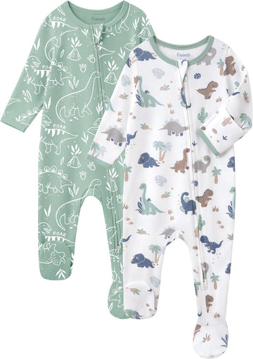 Sleepers 100% Cotton Footie Pajamas, 0-3 3-6 with Way Zipper, 2pcs PJs Baby Boy Clothes
