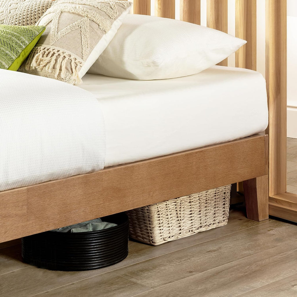 Naturalista Grand - 12 Inch Solid Wood Platform Bed with Wooden Slats - No Box Spring Needed - Queen (Natural Pine)
