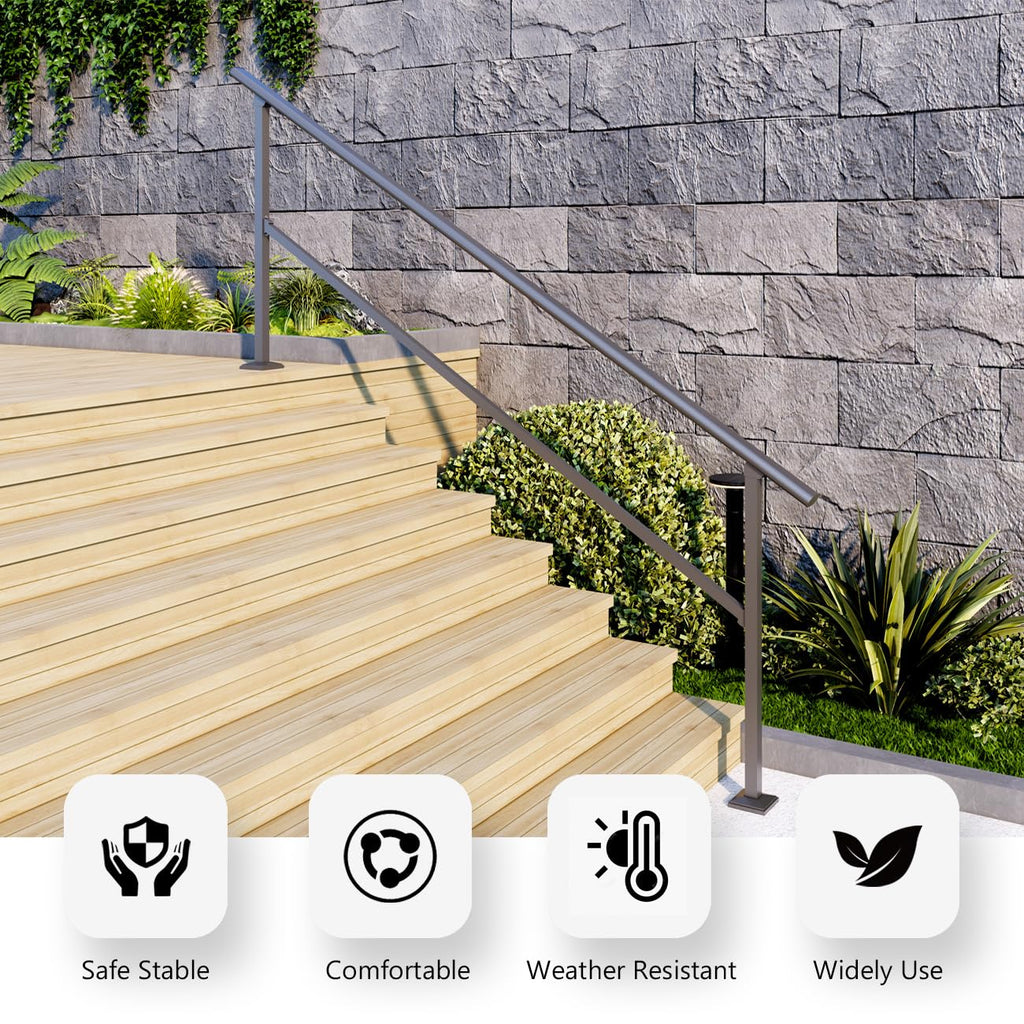 8 Step Handrail, Black Iron Stair Railing, Outdoor Indoor