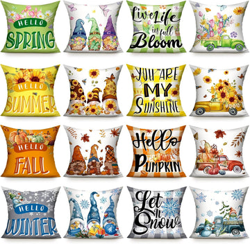 Set Holiday Pillow Covers 18 x 18 Inch Fall Throw Pillow Covers - Set of 16