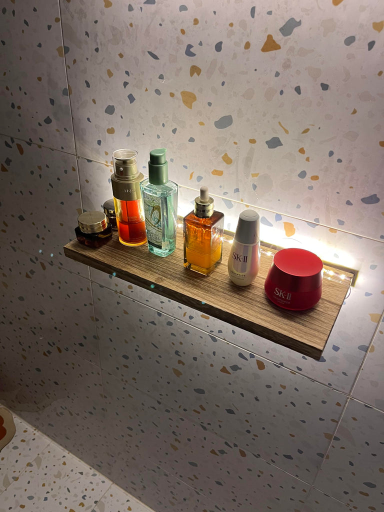 Floating Shelves for Wall Decor Wood Wall Mounted Shelves with LED Lights Set of 2, Sturdy Rustic Wood Shelves