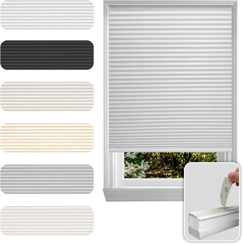 Cellular Cordless Shades for Indoor Windows, No Drill No Tools, Adhesive Mount, Thermal Insulation, Room Darkening