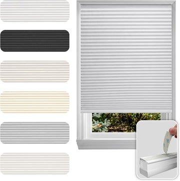 Cellular Cordless Shades for Indoor Windows, No Drill No Tools, Adhesive Mount, Thermal Insulation, Room Darkening