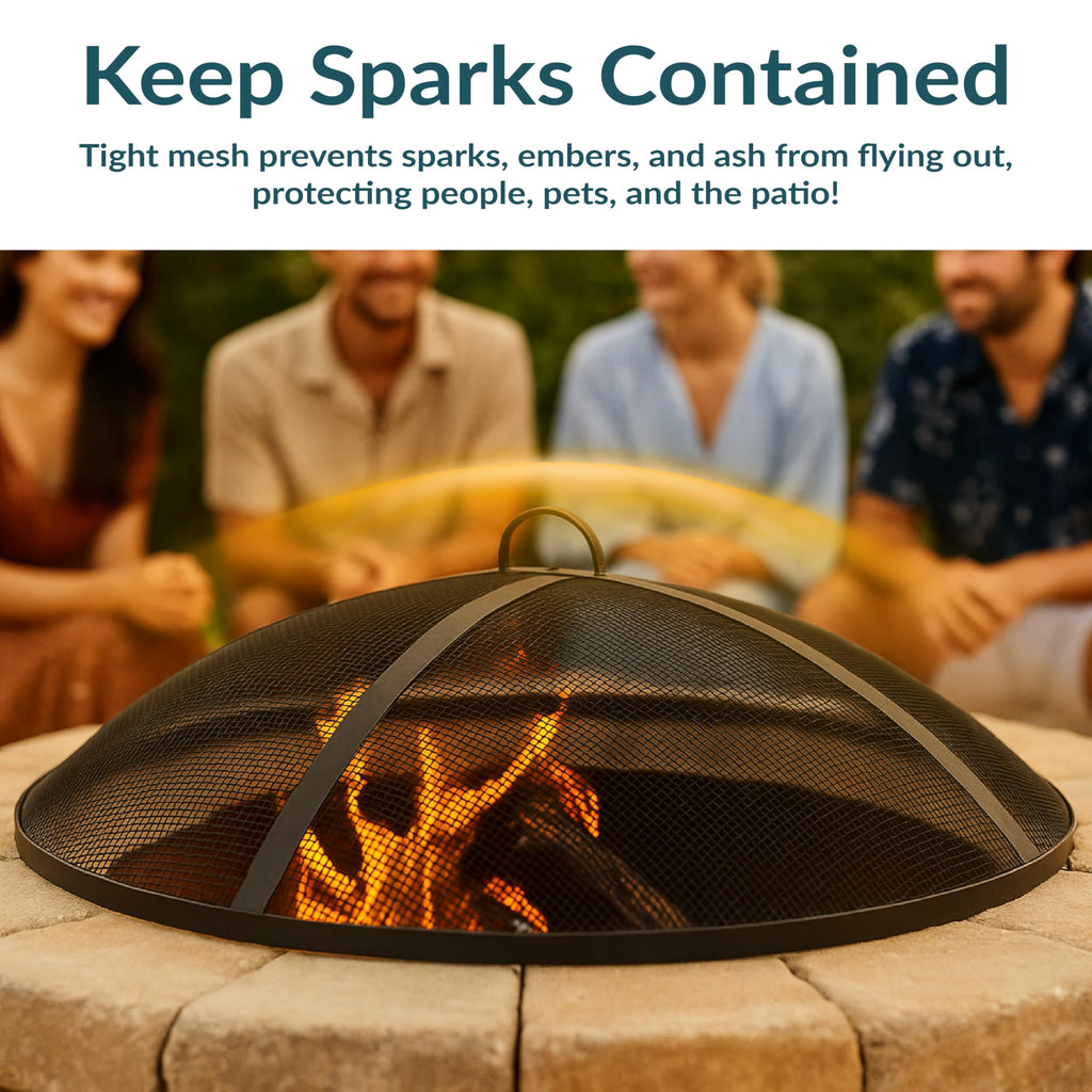 Heavy Duty Steel Metal Mesh Fire Pit Screen, Round, 22" Dia