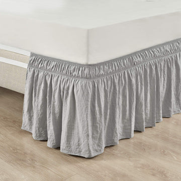 Ruched Ruffle Elastic Easy Wrap Around Bed Skirt Single Queen/King/Cal King Light Gray - Queen Bed Skirt - Dust