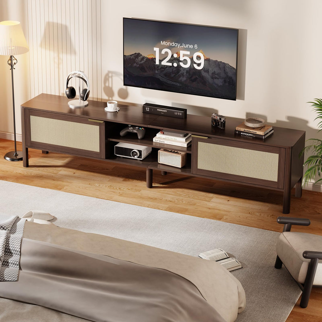 Rattan TV Stand Walnut 58"