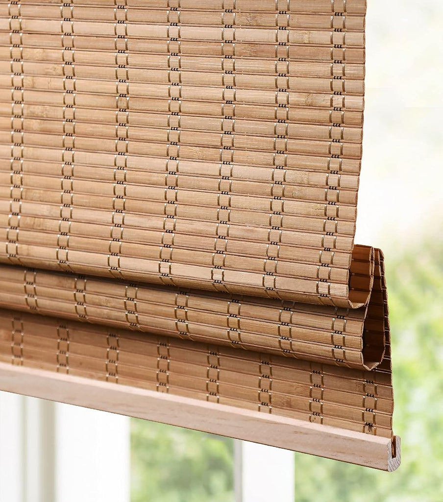 Cordless Bamboo Roman Shades for Windows, 46'' W x 60'' H | Natural Light Filtering Bamboo Window Blinds, Bamboo