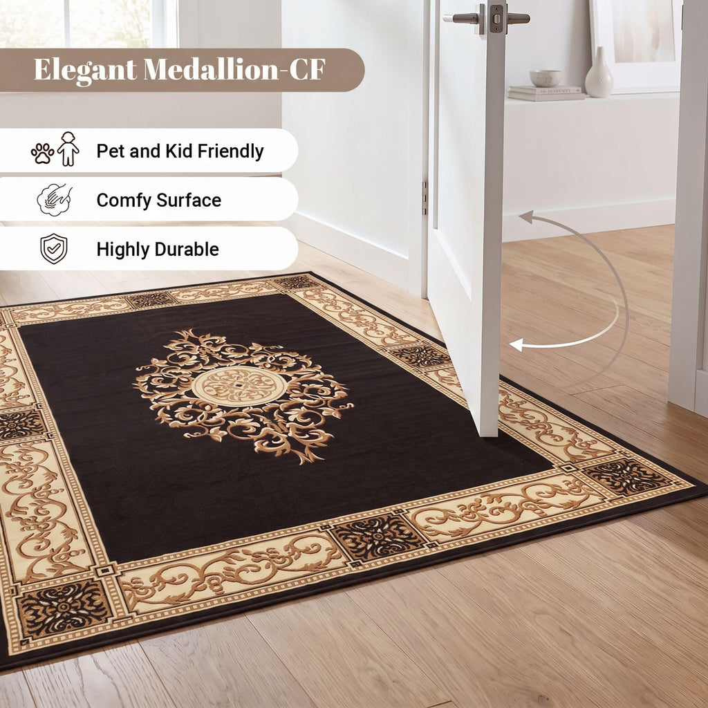 Indoor Area Rug, Floral Medallion Design, Coffee