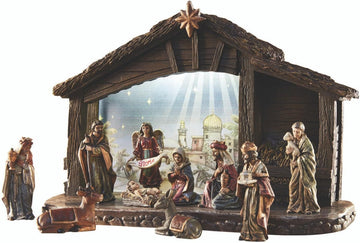 Nativity Sets for Christmas - LED Lighted Nativity Scene with Stable, 3-Inch Scale, 11-Piece