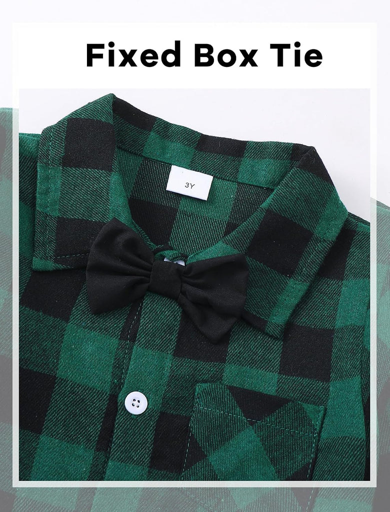 Boys Button Down Shirt Plaid Flannel Dress Shirt Long Sleeve