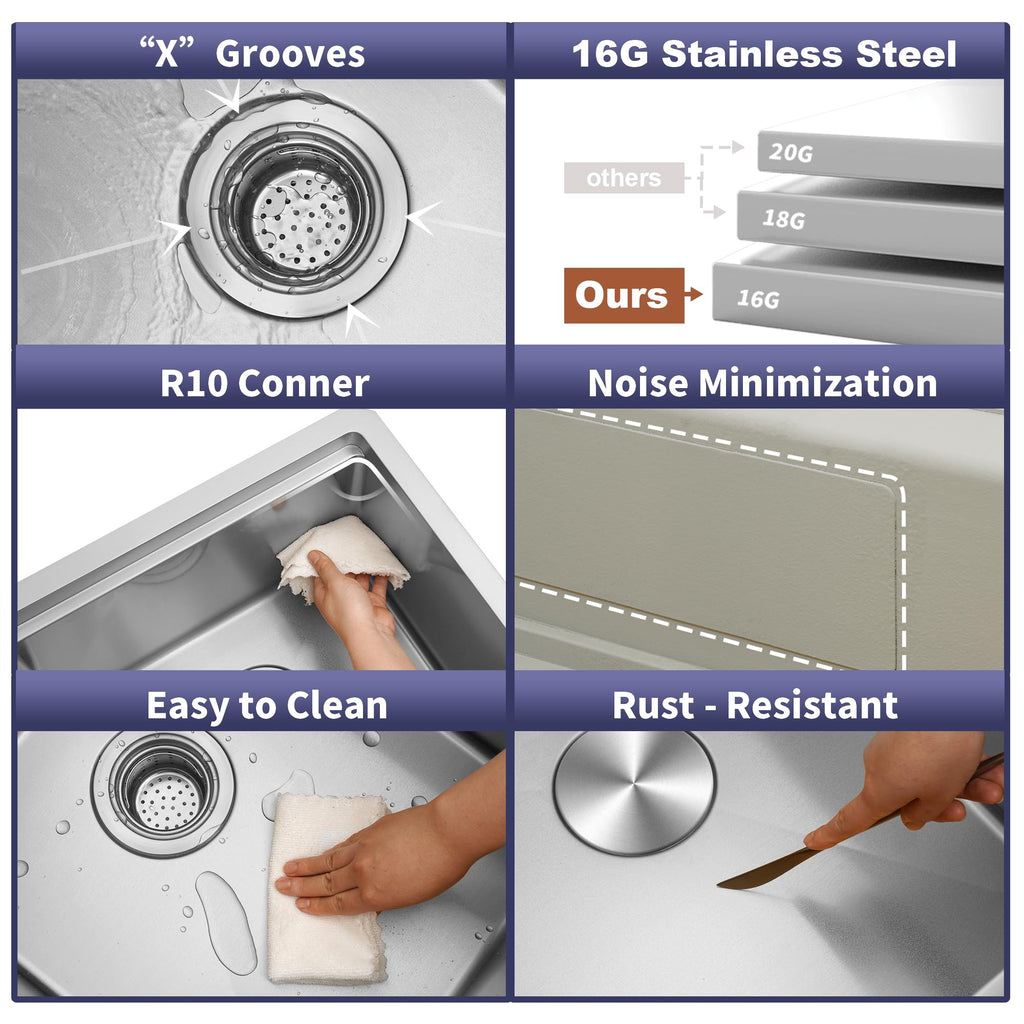 30 Inch Workstation Kitchen Sink, 16 Gauge Undermount Sink