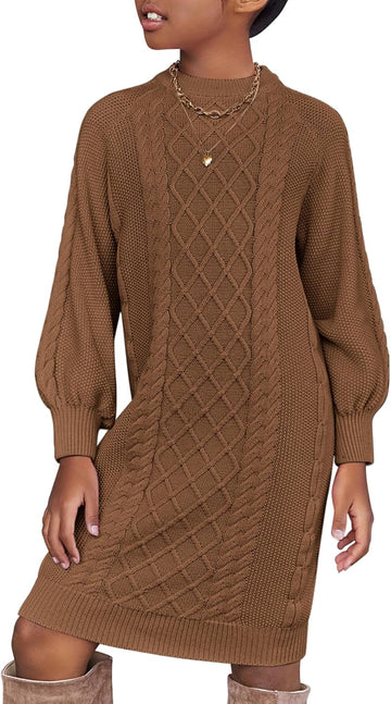 Girls Sweater Dress Puff Long Sleeve Casual Pullover Fall Dresses