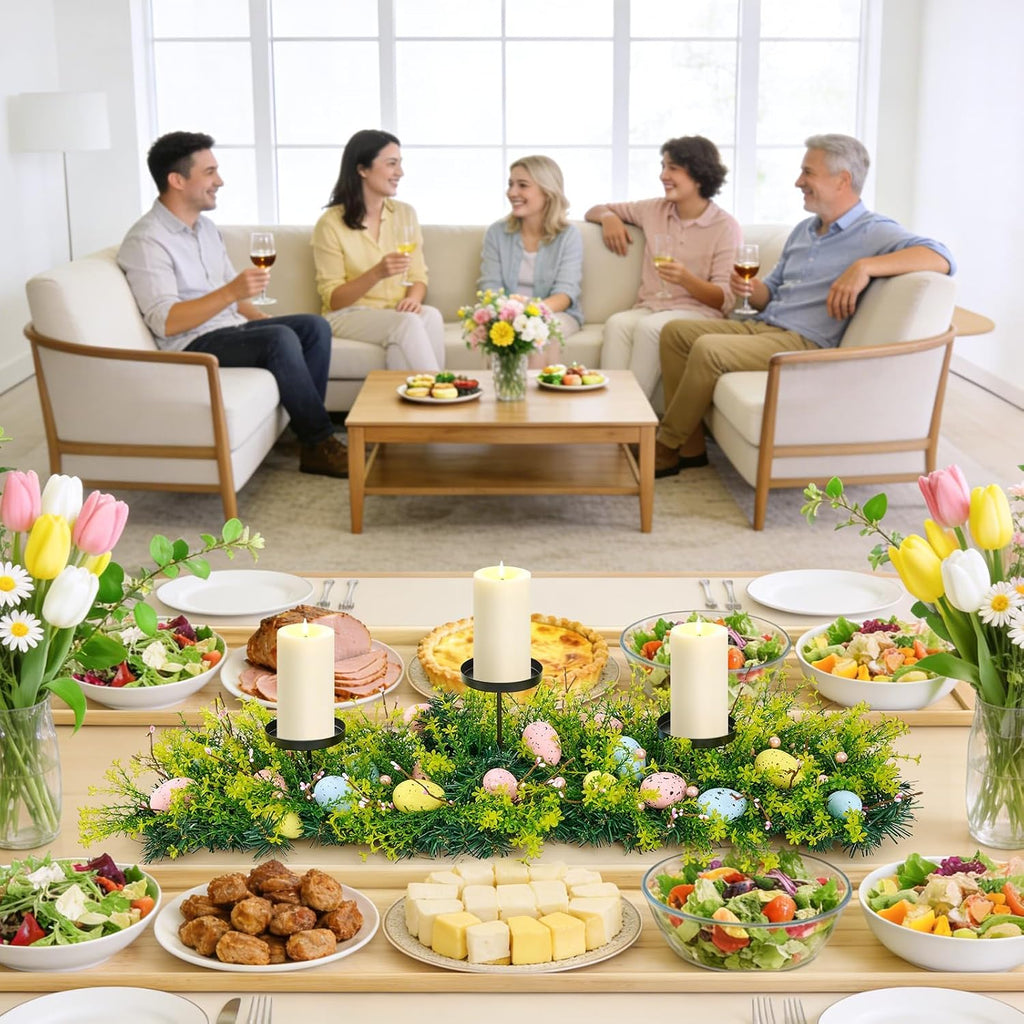 27.56" Easter Egg Candle Holder Centerpiece, Spring Table Decor with Metal Candle Cups Large Foldable Easter Candle